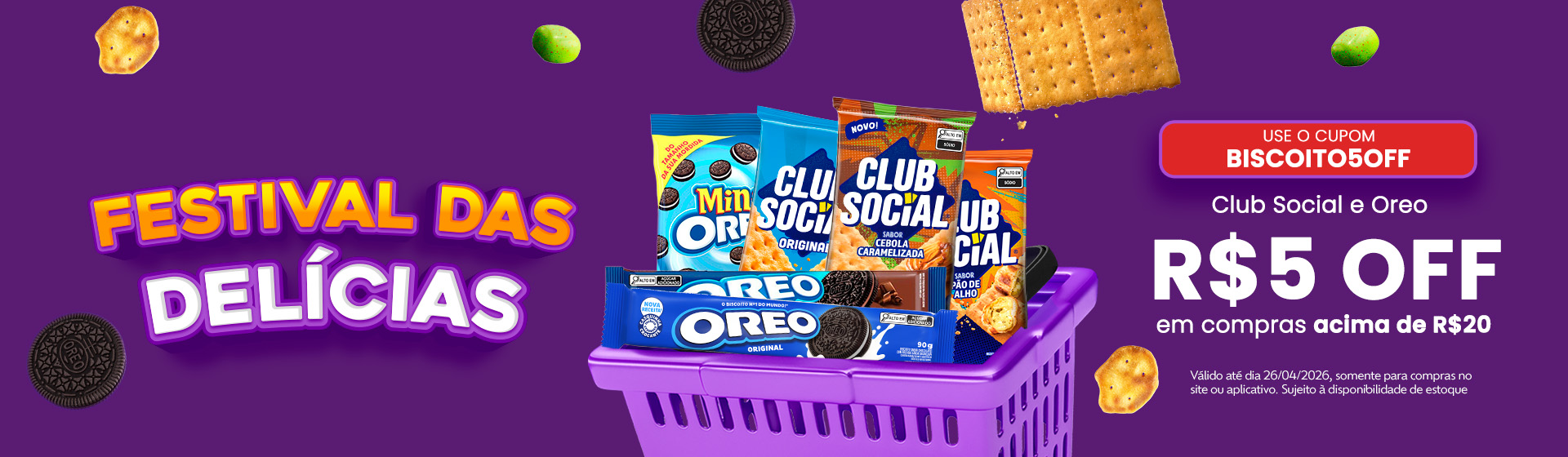 Cupom BISCOITO5OFF de 20 a 26/04